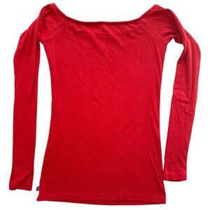 Fila Womens Ribbed Knit Long Sleeve Top Red Off-Shoulder S